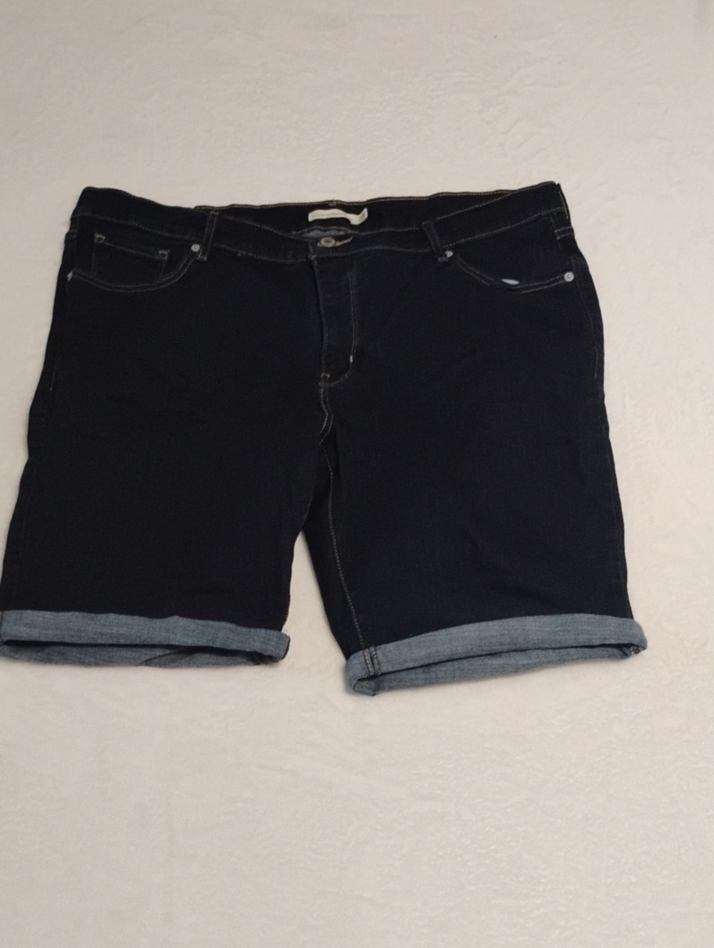 Levi's Dark Blue Denim Bermuda Shorts with Cuffed Hem